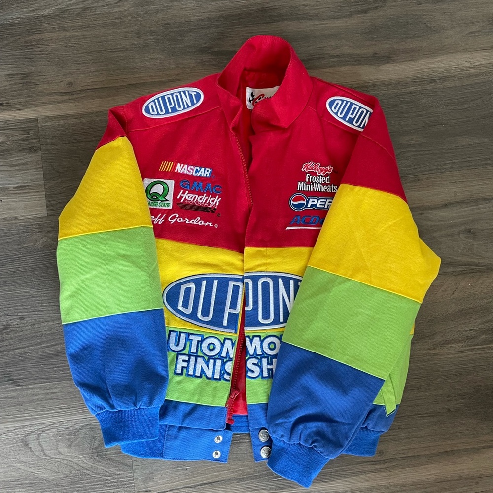 race car jacket! This is a kids size m so it fits an xs for a cropped look